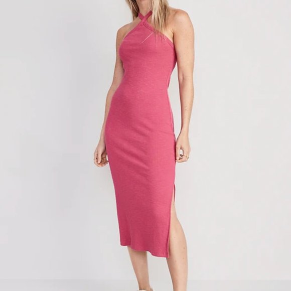 Pink Halter Midi Dress with Slit Size Small - Picture 1 of 6